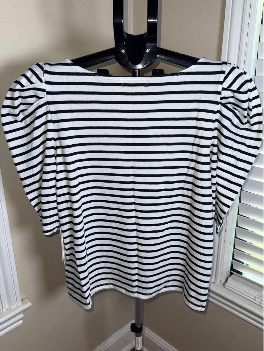 Nation LA Striped Puff Sleeve Boat Neck Top White Black XXL NWT - Picture 2 of 5